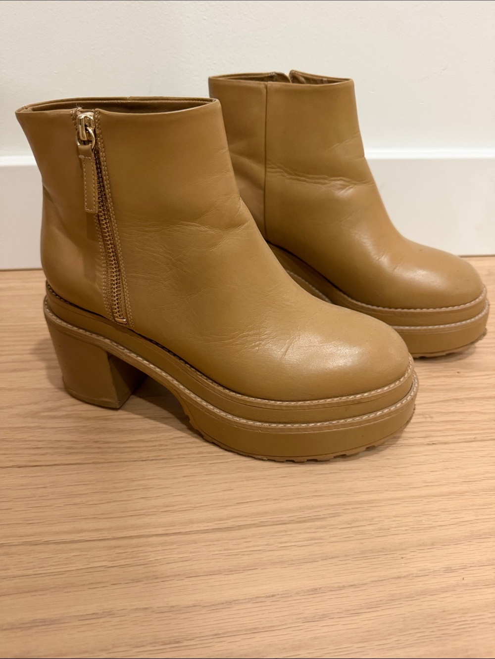 cult gaia Tan Platform Ankle Boots